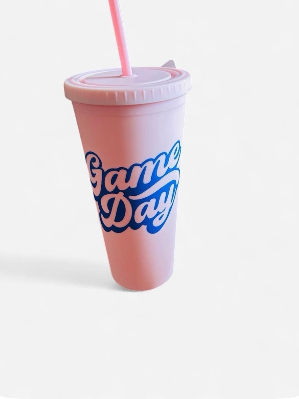 Pink 'Game Day' Reusable Drink Tumbler with Straw
